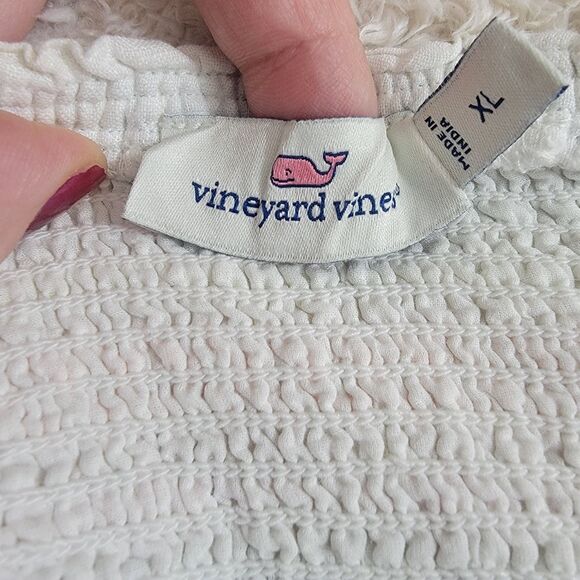 Vineyard Vines Flutter Sleeve Smocked Midi Dress Tiered Rainbow Linen Size XL - Picture 3 of 12
